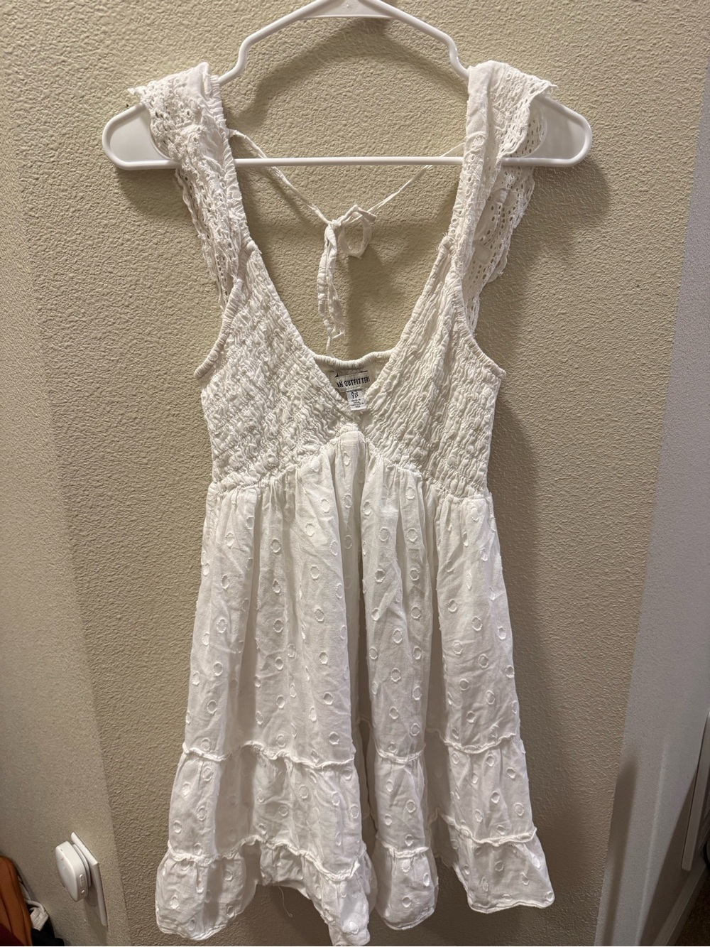 Urban Outfitters White Eyelet Tie-Back Smocked Sundress